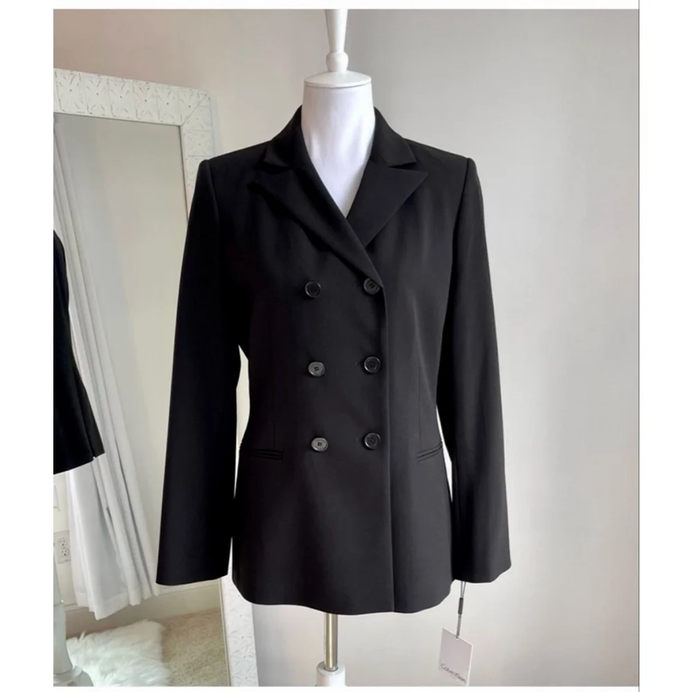 Calvin Klein Black Stretch Double Breasted Blazer NWT Size 10 Women’s - Picture 2 of 11
